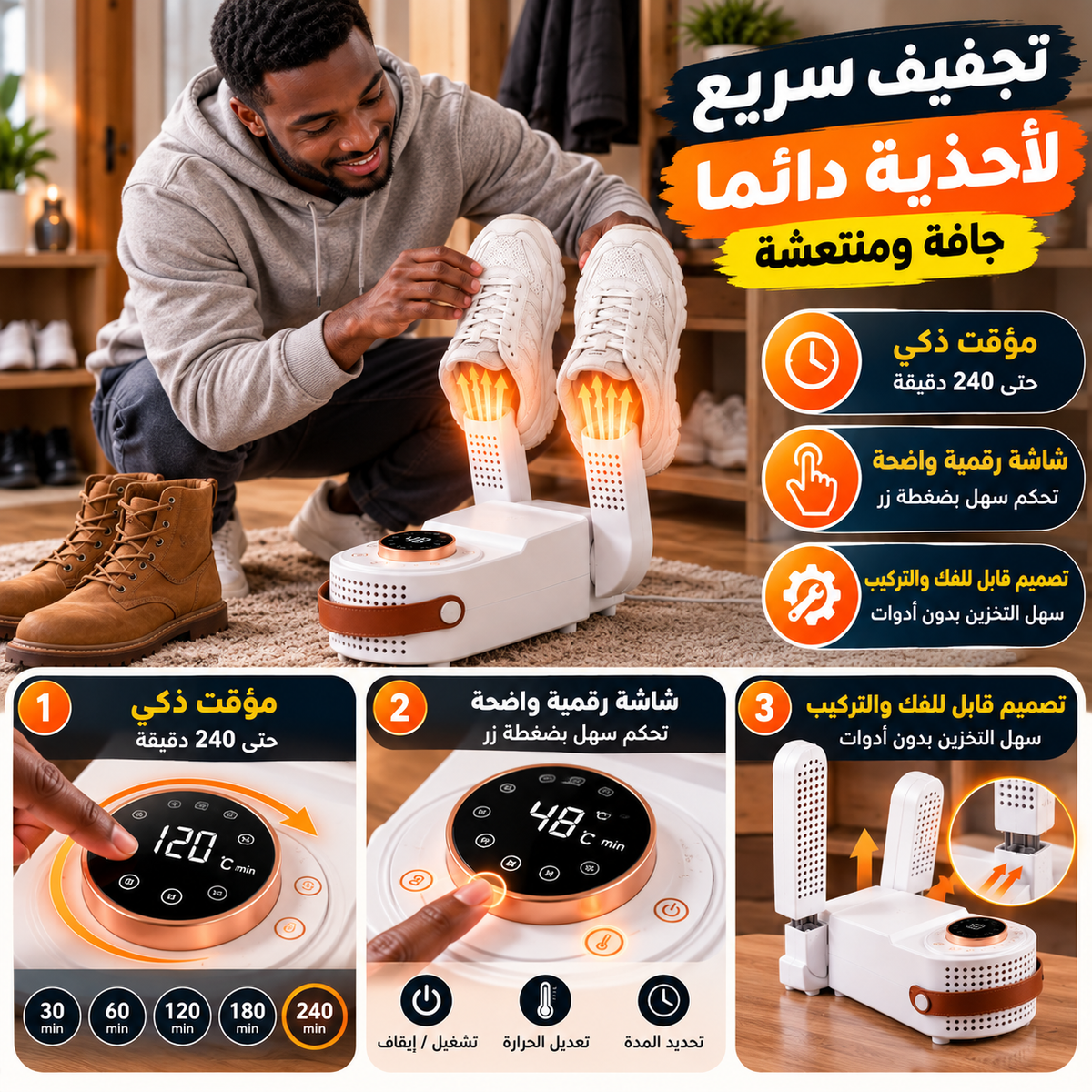 Sèche-Chaussures Électrique 360° – Rapide & Anti-Odeurs